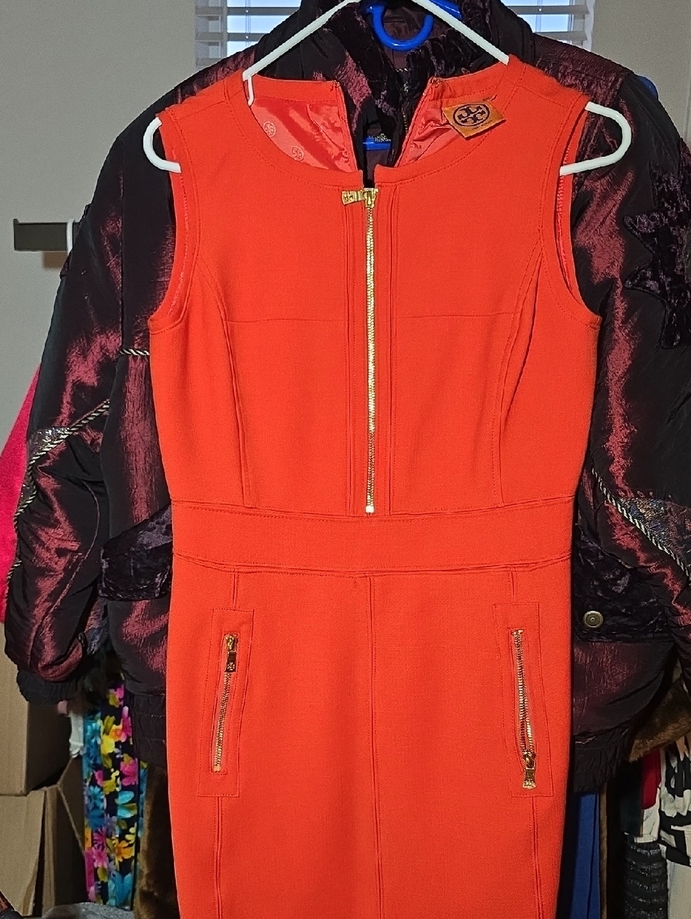 Tory Burch Bright Orange Sleeveless Zip Front Sheath Dress